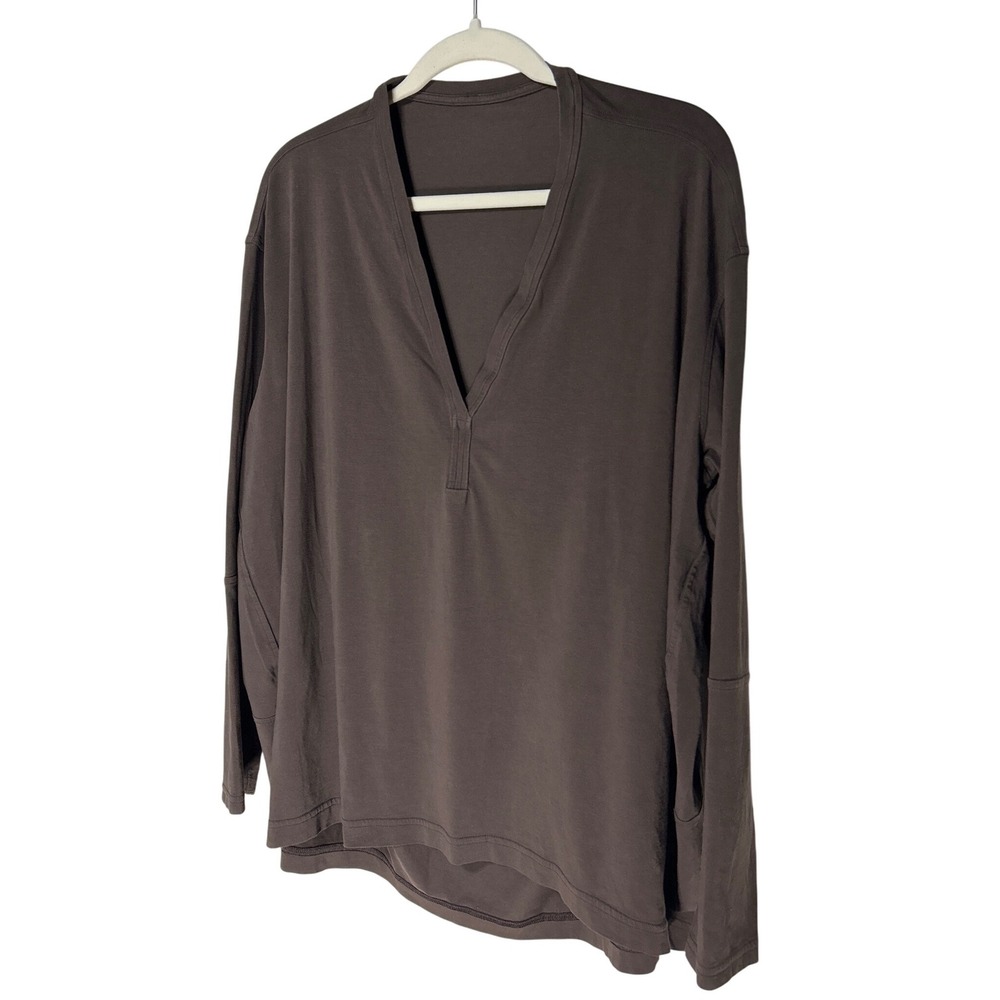 Lululemon Back In Action V-Neck Long Sleeve Shirt Espresso Brown Size XL
